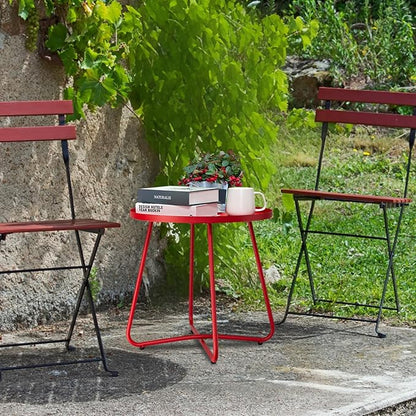 danpinera Outdoor Side Tables, Weather Resistant Steel Patio Side Table, Small Round Outdoor End Table Metal Side Table for Patio Yard Balcony Garden Bedside (Red)