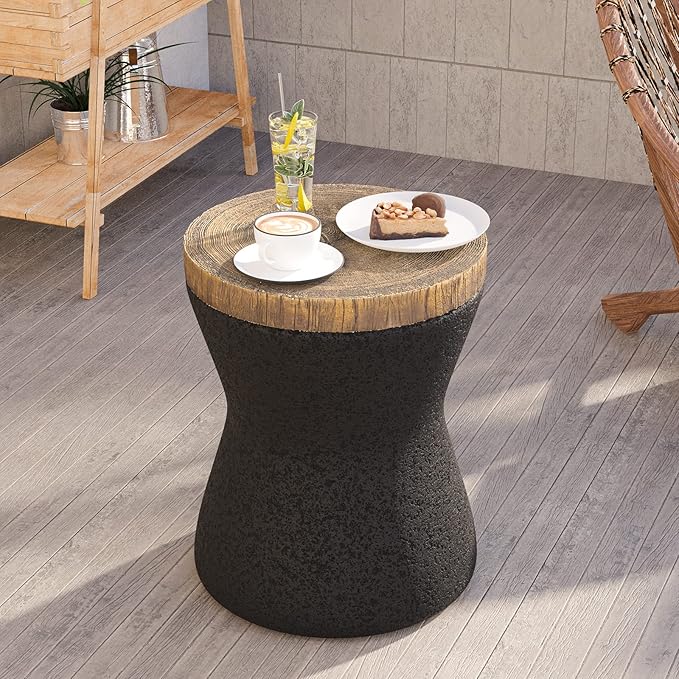 HOMPUS Outdoor Concrete Side Table, Modern Hourglass Pedestal End Table, Multi-Functional Round MgO Coffee Table, Home Decor Accent Table, Planter Stand for Garden, Living Room or Balcony