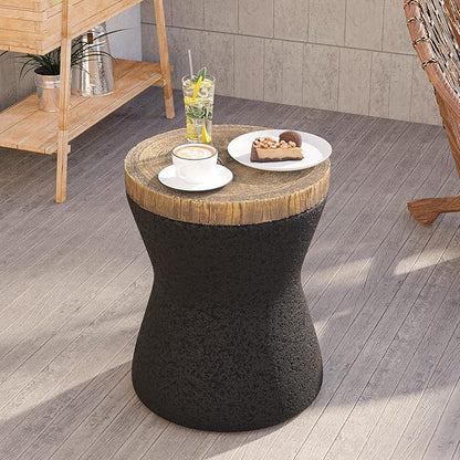 HOMPUS Outdoor Concrete Side Table, Modern Hourglass Pedestal End Table, Multi-Functional Round MgO Coffee Table, Home Decor Accent Table, Planter Stand for Garden, Living Room or Balcony