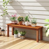 Tangkula Outdoor Wood Bench, 2-Person Backless Patio Garden Bench with Slatted Seat - Photo 4