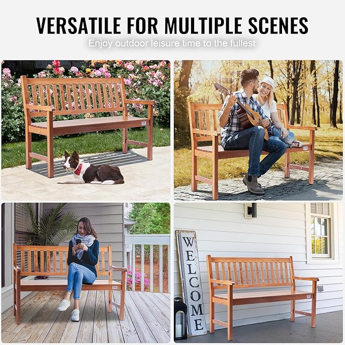 VEVOR Wood Outdoor Bench, 2-Person Garden Bench with Backrest and Armrests, 800 lbs Load Capacity - Photo 8
