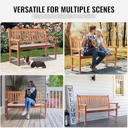 VEVOR Wood Outdoor Bench, 2-Person Garden Bench with Backrest and Armrests, 800 lbs Load Capacity,All-Weather Never Rot Patio Bench for Garden, Park, Yard, Front Porch