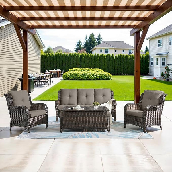Belord Patio Wicker Sofa Set 6 Pieces Patio Furniture Set Outdoor Couch, 2 Patio Wicker Chairs with 1 Sofa - Photo 1