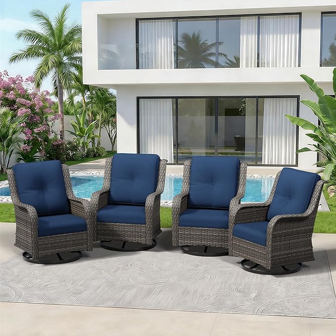 4 Piece Outdoor Swivel Rocker Patio Chairs Set, Patio Chairs Set of 4 with Thickened Olefin Cushions - Photo 8