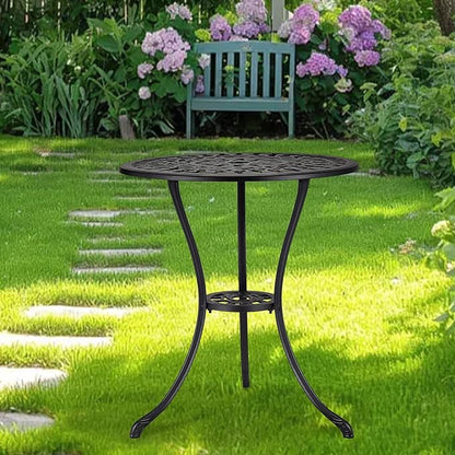 24" Cast Aluminum Patio Bistro Table with Umbrella Hole, Outdoor Round Coffee Bistro Side Table, Anti-Rust Outdoor Furniture for Backyard, Garden, Porch, Pool, Balcony, Retro Black