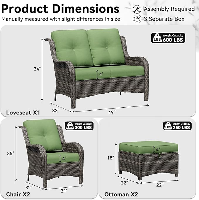 5 Piece Outdoor Wicker Patio Furniture Set, Patio Chairs Set with Thickened Olefin Cushions, High Back and Deep Seating - Photo 2