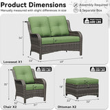 5 Piece Outdoor Wicker Patio Furniture Set, Patio Chairs Set with Thickened Olefin Cushions, High Back and Deep Seating - Photo 2