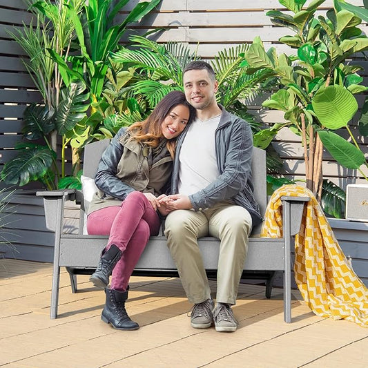 Giantex Adirondack Chair Outdoor Loveseat, High Density Polyethylene HDPE Material Adirondack Chairs Set of 2 People, Patio Adirondack Bench for Porch, Garden, Backyard Fire Pit Chair (2, Gray)
