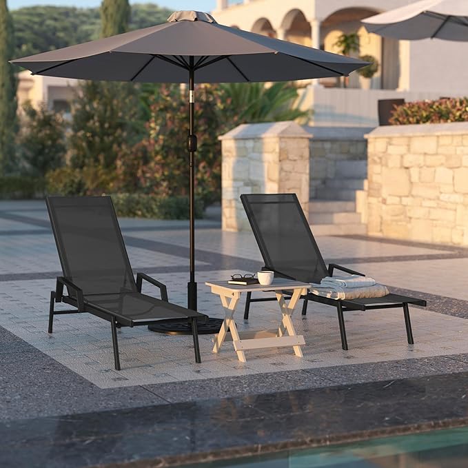 Flash Furniture Brazos Adjustable Chaise Lounge Chair with Arms, All-Weather Outdoor Five-Position Recliner, Black/Black - Photo 6