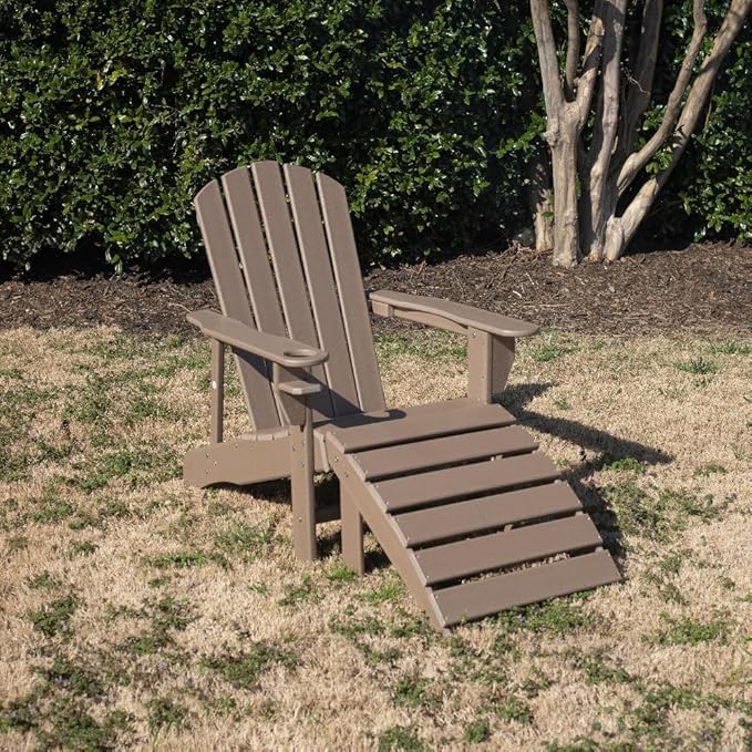 TITAN GREAT OUTDOORS Everwood Hilltop Driftwood Curve Back Poly Adirondack Ottoman