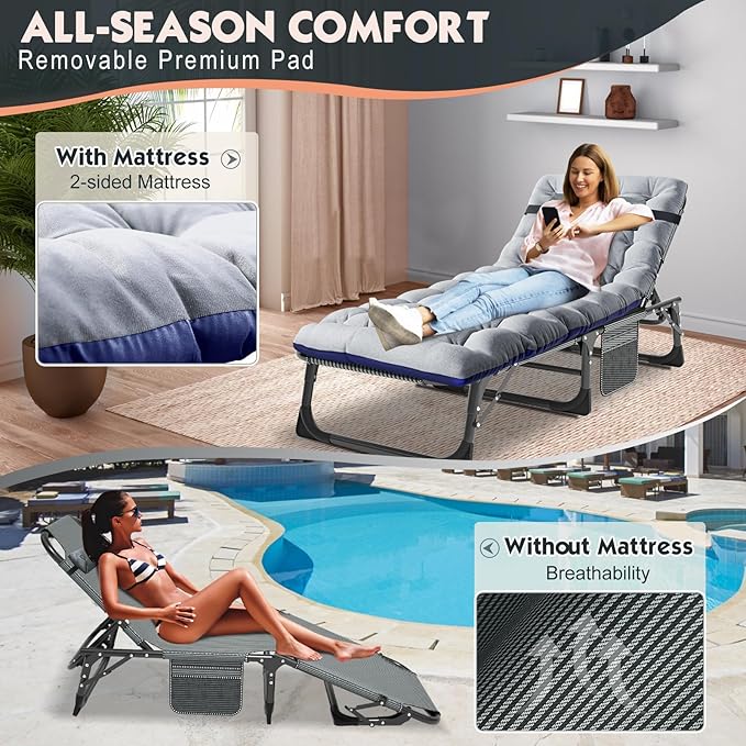 MOPHOTO 5-Position Folding Lounge Chair, Portable Outdoor Chaise Lounge for Sun Tanning, Perfect for Pool, Beach, Patio - Photo 4