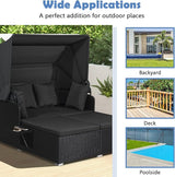 Tangkula Patio Rattan Daybed with Retractable Canopy, Outdoor Wicker Sunbed Lounger with 2 Foldable Side Tables - Photo 8