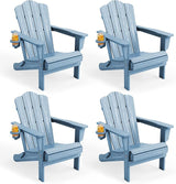 KINGYES Folding Adirondack Chair Set of 4, HDPE All-Weather Folding Adirondack Chair, Light Blue
