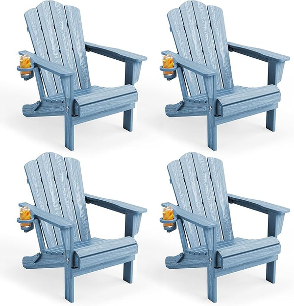 KINGYES Folding Adirondack Chair Set of 4, HDPE All-Weather Folding Adirondack Chair, Light Blue