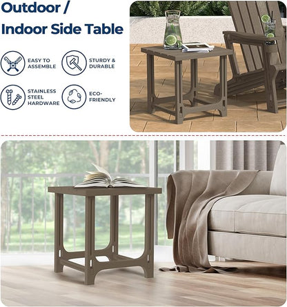 Costaelm Cayman 2-Piece HDPE Plastic Adirondack Patio Chair Set with 18" Side Table, Weathered Wood