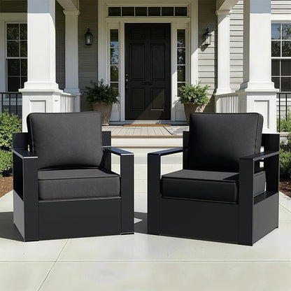 Outdoor Aluminum Furniture, Patio Chairs with 6" Thick Removable Cushions, All-Weather Metal Frame, Deep Setting for Garden, Poolside and Porch