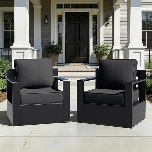Outdoor Aluminum Furniture, Patio Chairs with 6" Thick Removable Cushions, All-Weather Metal Frame, Deep Setting for Garden, Poolside and Porch