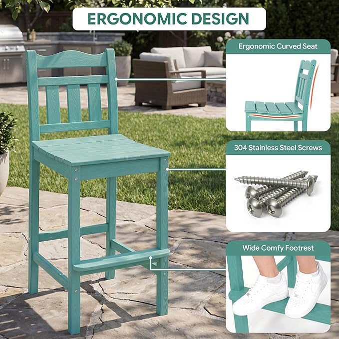 3-Piece Outdoor Bar Set, HDPE Adirondack Bar Height Chairs Set of 2 and Round Bar Table - Photo 5
