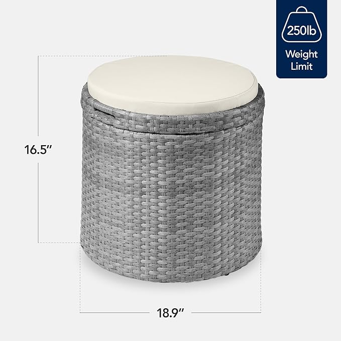Best Choice Products Round Wicker Ottoman, Multipurpose Outdoor Furniture for Patio, Backyard, Additional Seating - Photo 2