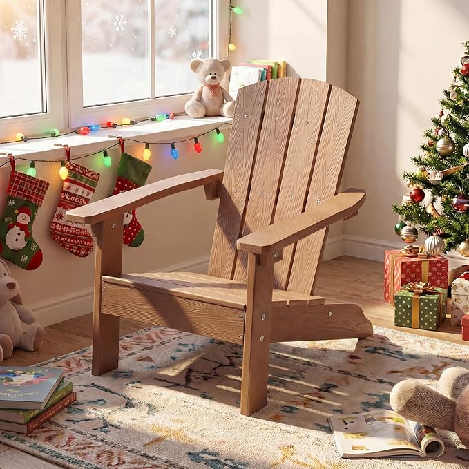Giantex Kids Adirondack Chair, All-Weather HIPS Children's Outdoor Chair w/Ergonomic Design, Toddler Lawn Chairs for Age 3-8, Kids Beach Chair for Garden Patio Backyard (2,Teak)