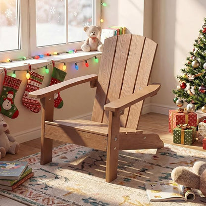 Giantex Kids Adirondack Chair, All-Weather HIPS Children's Outdoor Chair w/Ergonomic Design, Toddler Lawn Chairs for Age 3-8, Kids Beach Chair for Garden Patio Backyard (2,Teak)