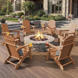 Adirondack Chairs Set of 6, Fire Pit Chairs, Wood Texture Patio Chairs with 2 Cup Holder, Outdoor Lawn Chair, Teak - Photo 1