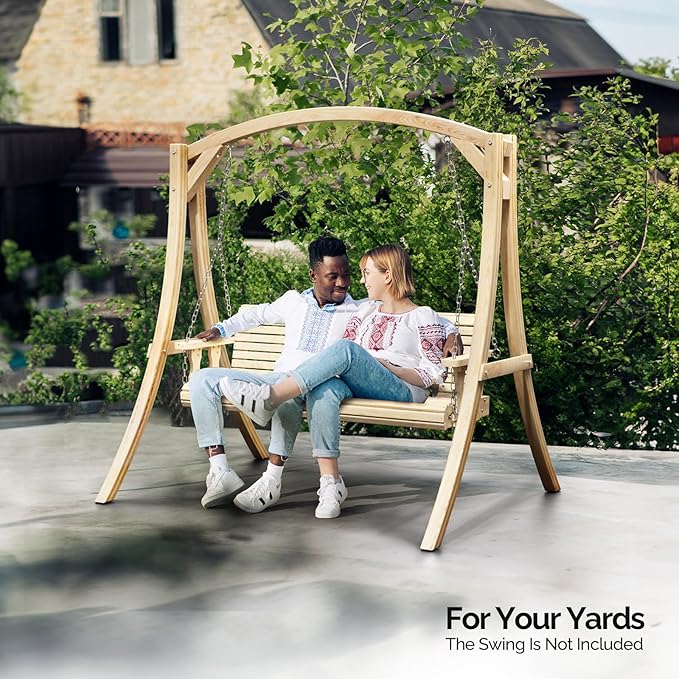 VINGLI 5FT Porch Swing Frame, 1000LBS Heavy Duty A-Frame Wooden Porch Swing Stand with Curved Arc Top - Photo 7