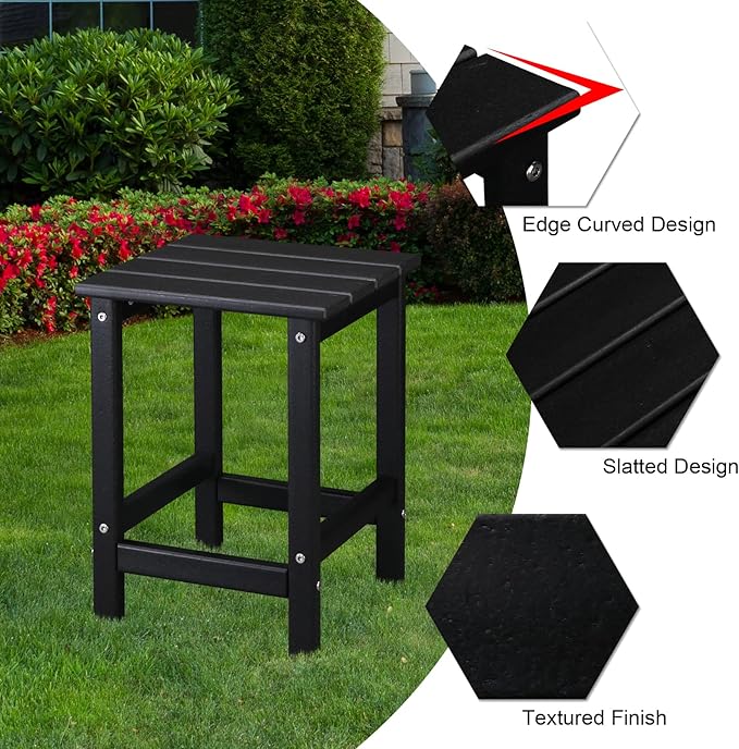 Vasitelan Outdoor Adirondack Square Side Table, Pool Composite Patio Table,HDPE End Tables for Backyard,Pool (Black) - Photo 7
