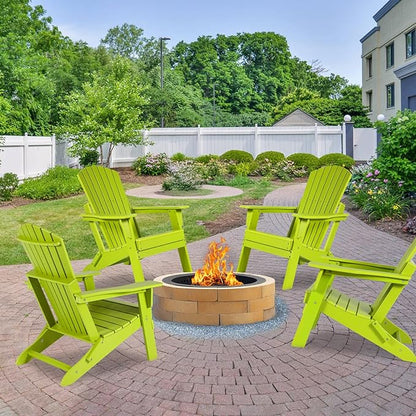 Aoodor Folding Adirondack Chair HDPE Outdoor All-Weather Chair for Patio, Garden, Backyard, Lawn, Fire Pit, Set of 2, Apple