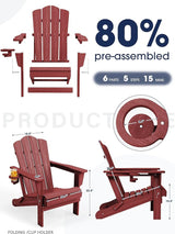 KINGYES Folding Adirondack Chair Set of 4, HDPE All-Weather Patio Chairs with Cup Holder - Photo 4
