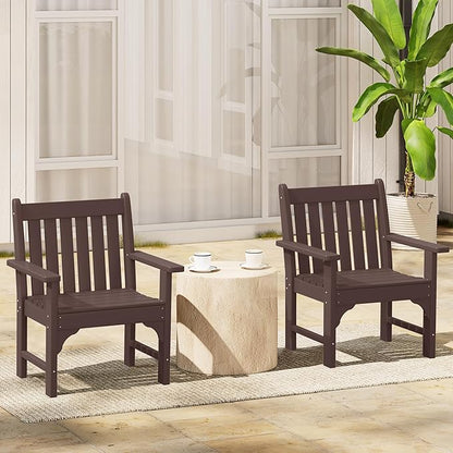 Costaelm Outdoor Dining Arm Chair, Patio HDPE Garden Dining Table Chair, Poly Lumber Waterproof Restaurant Bistro Farmhouse Chairs for Outside Porch Backyard, Dark Brown