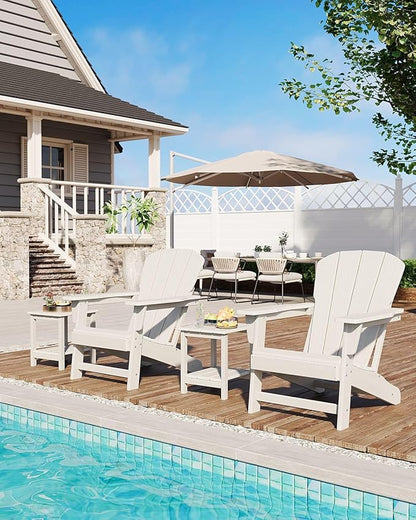 Modern HDPE Plastic Adirondack Chair - Oversize 380 LB Poly Lumber Weather Resistant Firepit Chair - Outdoor Patio Chairs with Wooden Textured for Garden, Backyard, Lawn, Deck, Pool, Porch - White