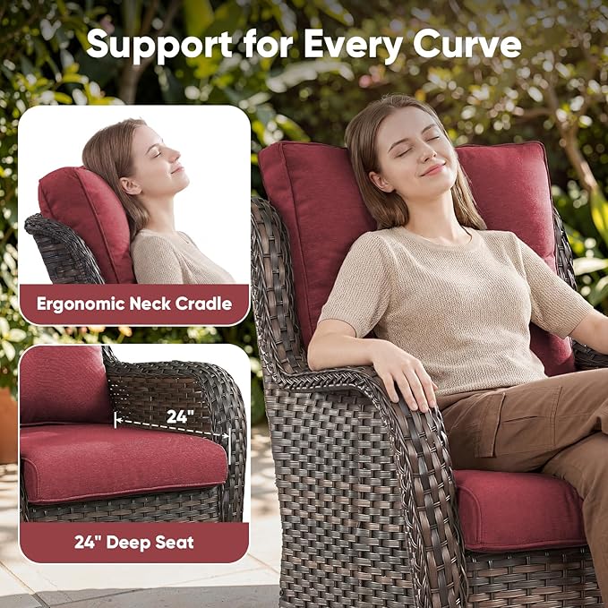 Belord Outdoor Swivel Chairs Set of 2, Patio Wicker Rocker Chairs with Ottomans - Photo 3