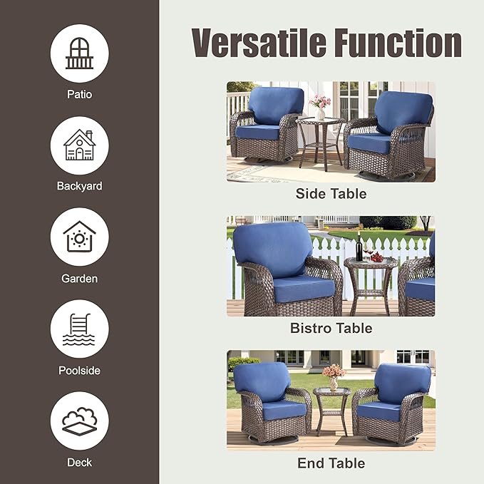 5 Pieces Patio Furniture Set, All Weather Wicker Swivel Rocker Patio Chairs with Ottomans Rattan Side Table - Photo 8