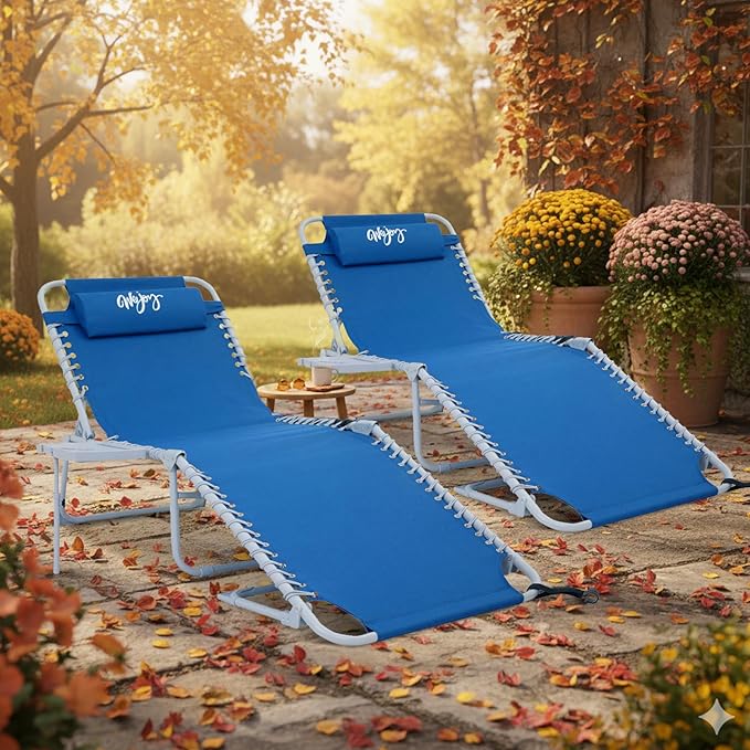 #WEJOY 2 PCS Lounge with Side Table for Outdoor 5-Position Adjustable Recliner Chair for Beach Sunbathing Patio Pool - Photo 2