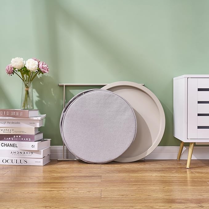 VECELO Round Side/End Table with Fabric Storage Basket，Metal Anti-Rust and Waterproof Small Bedside Nightstand with - Photo 5