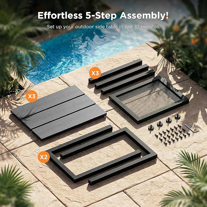 ODK Outdoor Double Side Table, Adirondack Patio End Table with Weather-Resistant Waterproof Top for Hot Tub Garden, Balcony, Poolside, Grey