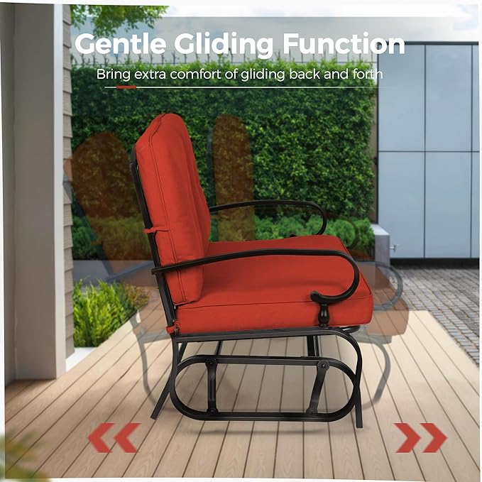 Crownland Outdoor Patio Glider Chair, Rocking Glider Bench for 2 Person, Porch Furniture Loveseat Seating, Wrought Iron Patio Textilene Gliders for Outside, Porch, Garden(Classic Red)