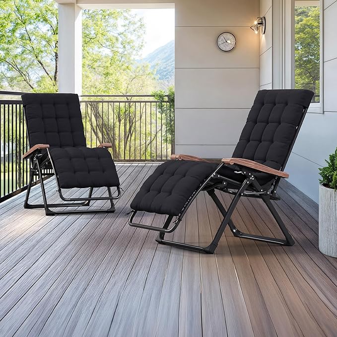 PURPLE LEAF Oversized Outdoor Reclining Chair Set of 2 Patio Zero Gravity Chaise Lounge Folding Chair with Removable - Photo 1