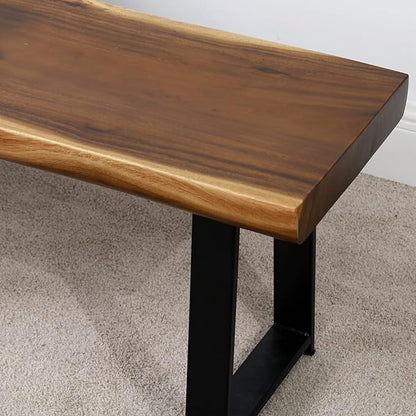 Solid Wood Bench Live Edge 39"x13"x18"H Rectangle Wooden Entryway Stools Natural Brown Rustic Coffee Side Table Bedroom Bathroom Living Room Patio Outdoor Garden Foot Stool
