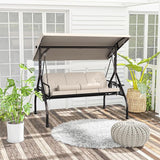 3 Seat Outdoor Porch Swing Chair, Adjustable Canopy Swing Bench, Convertible Backrest Swing Bed with Thicken Cushions - Photo 2