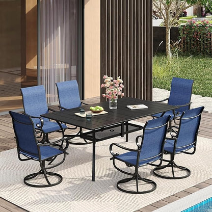 VICLLAX Outdoor Dining Table for 6, 59" Black Metal Patio Table with Umbrella Hole, Black