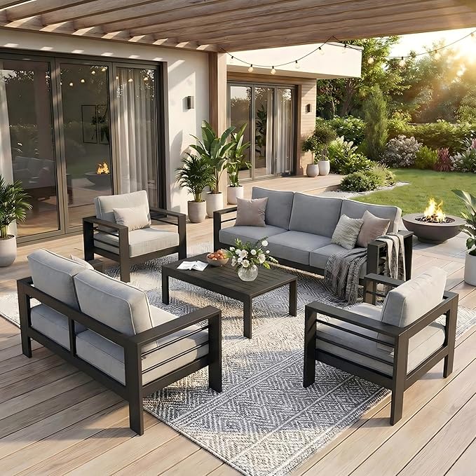 Solaste Aluminum Outdoor Patio Furniture Set, 7 Seats Patio Sectional Sofa with 5" Thick Cushion - Photo 1