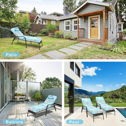 JMGBird Outdoor Chaise Lounge Cushion 70x22x4.5 Light Blue - Waterproof Patio Pool Chair Pad with Straps