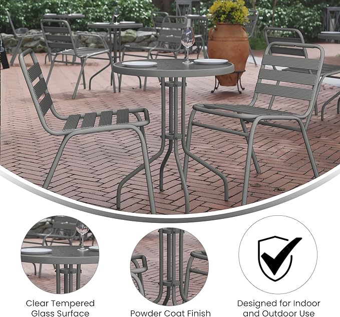Flash Furniture Bellamy 23.75'' Round Tempered Glass Metal Table, Silver - Photo 4