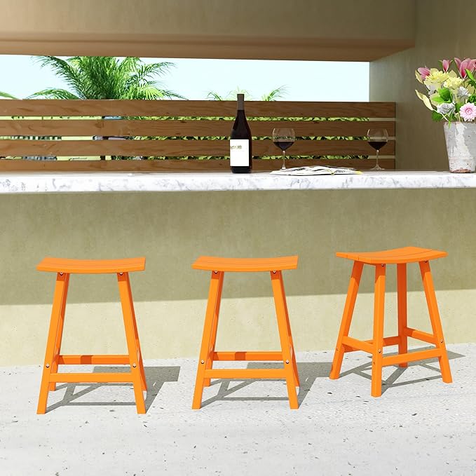 WestinTrends Malibu Malibu 24 Inch Counter High Saddle Stools (Set of 3), Orange