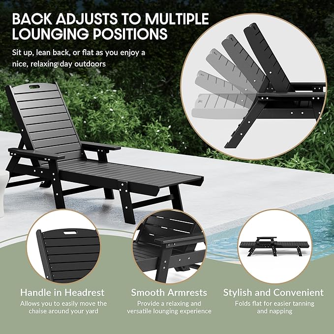 WestinTrends Malibu Poly Reclining Chaise Lounge Black - Photo 6