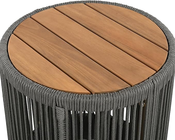 LUMISOL Rustic Industrial Table Set of 2 for Outdoor, Coffee Table & Side Table with Woven Rope Design, Patio Table Set for Living Room Garden Balcony, Teak+ Grey