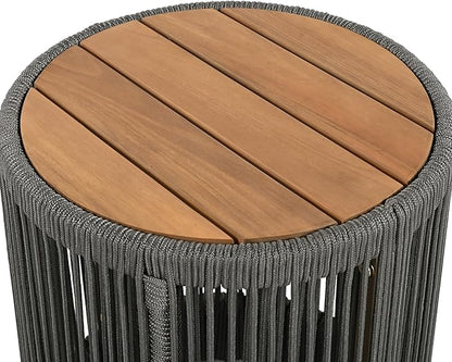 LUMISOL Rustic Industrial Table Set of 2 for Outdoor, Coffee Table & Side Table with Woven Rope Design, Patio Table Set for Living Room Garden Balcony, Teak+ Grey