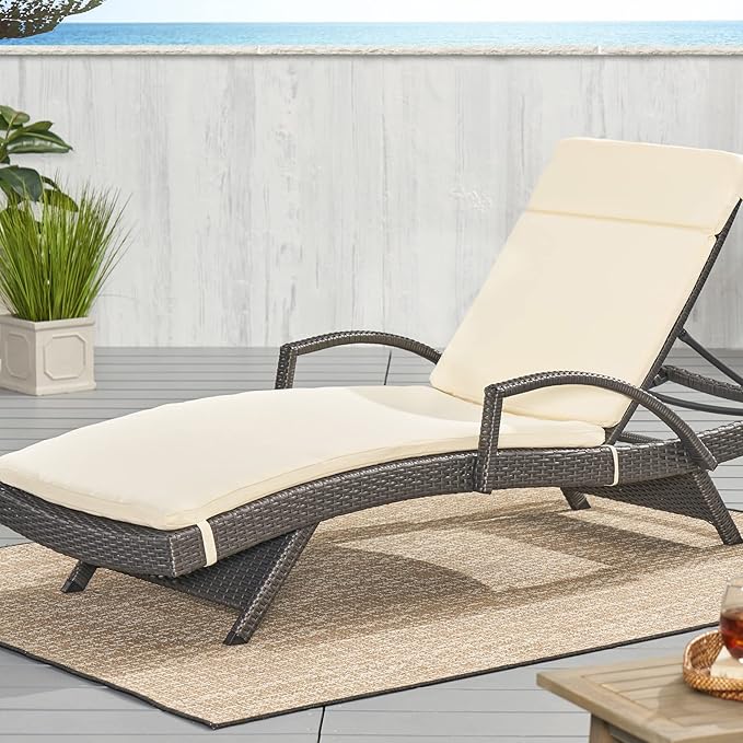 Christopher Knight Home Salem Outdoor Water Resistant Chaise Lounge Cushion, Beige - Photo 4